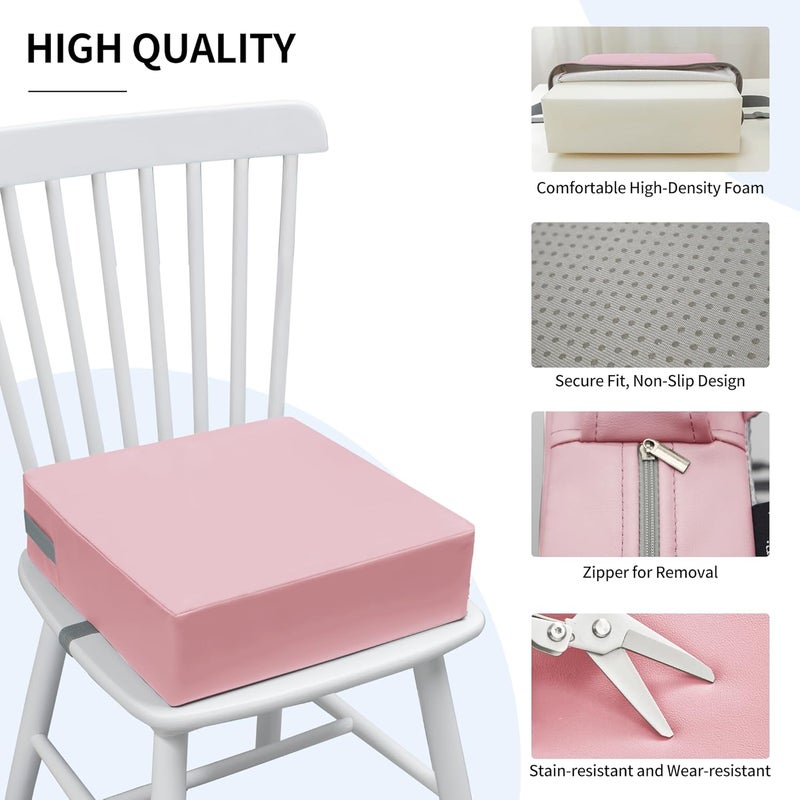 Eiury Toddler Booster Seat Dining Table Kitchen Chair, Waterproof Anti-Scratch PU Cushion, Non-Slip Bottom, Adjustable Buckle Straps, Easy Clean Portable Seat Cushion (Pink) - Image 4